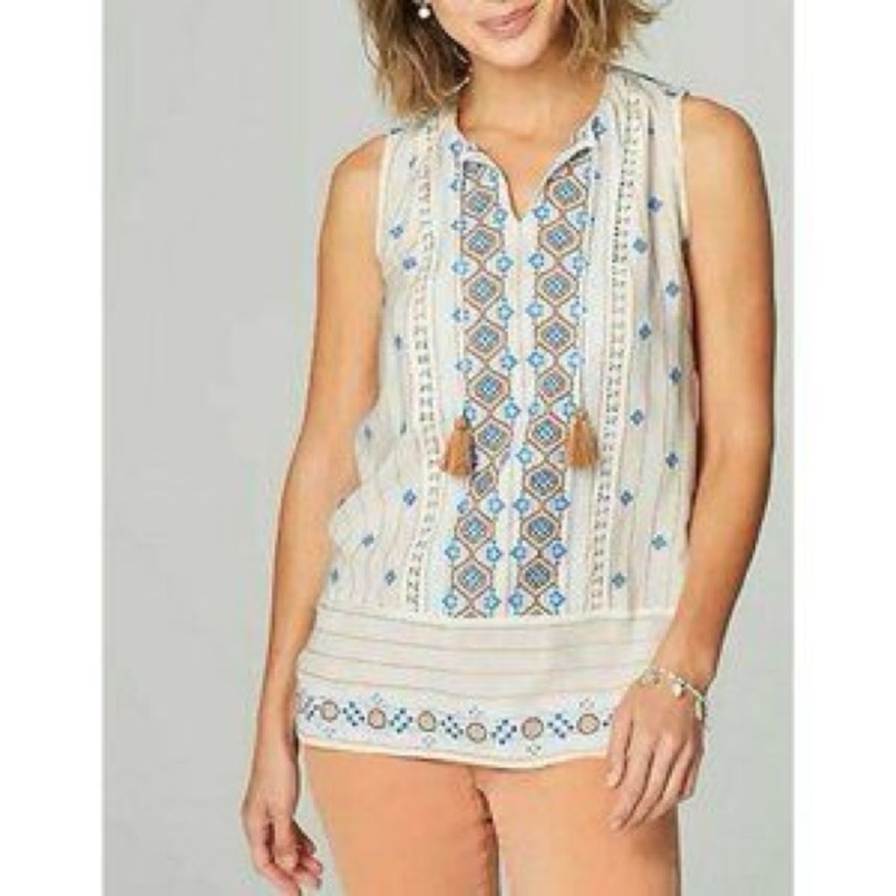 J. Jill Women's M Multicolor Striped Embroidered Sleeveless Blouse